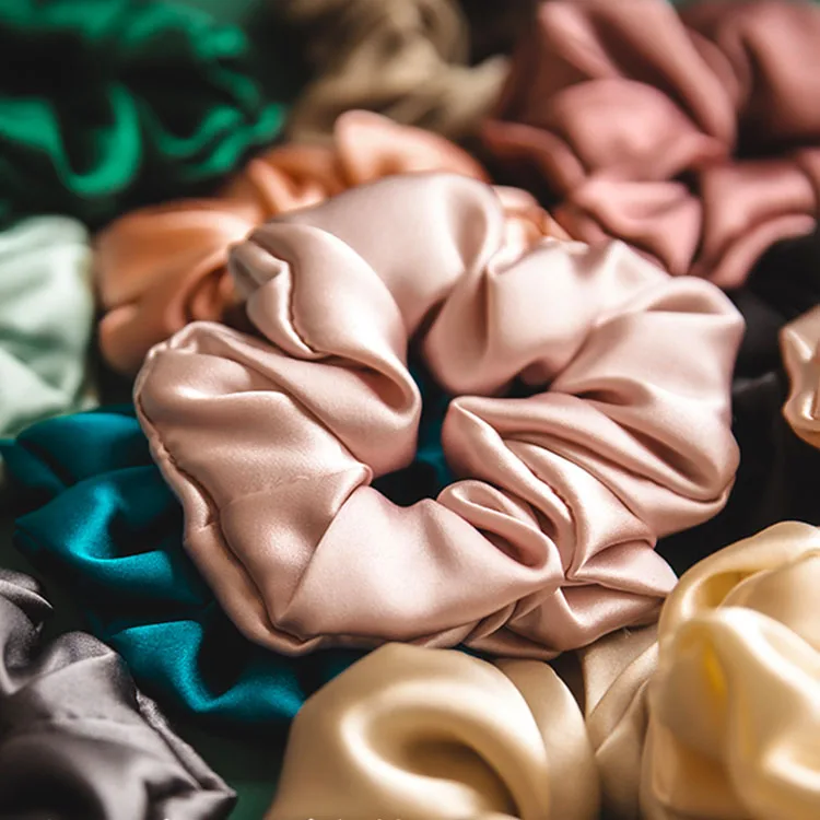 Top Seller Custom Solid Color Silk Bulk Elastic Hair Ties Satin Hair Bands Silk Scrunchies