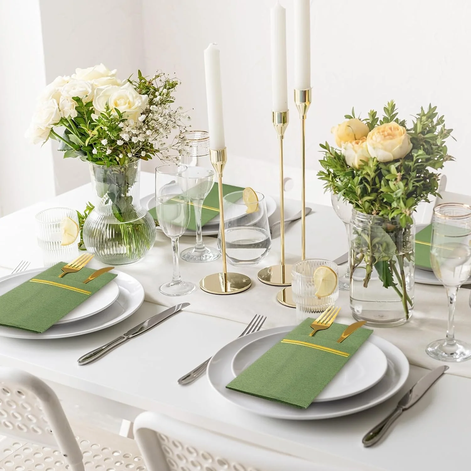 Green Paper Air laid Napkins Linen Feel Guest Disposable Cloth Like Dinner Napkins Hand Towels for Parties Weddings Dinners