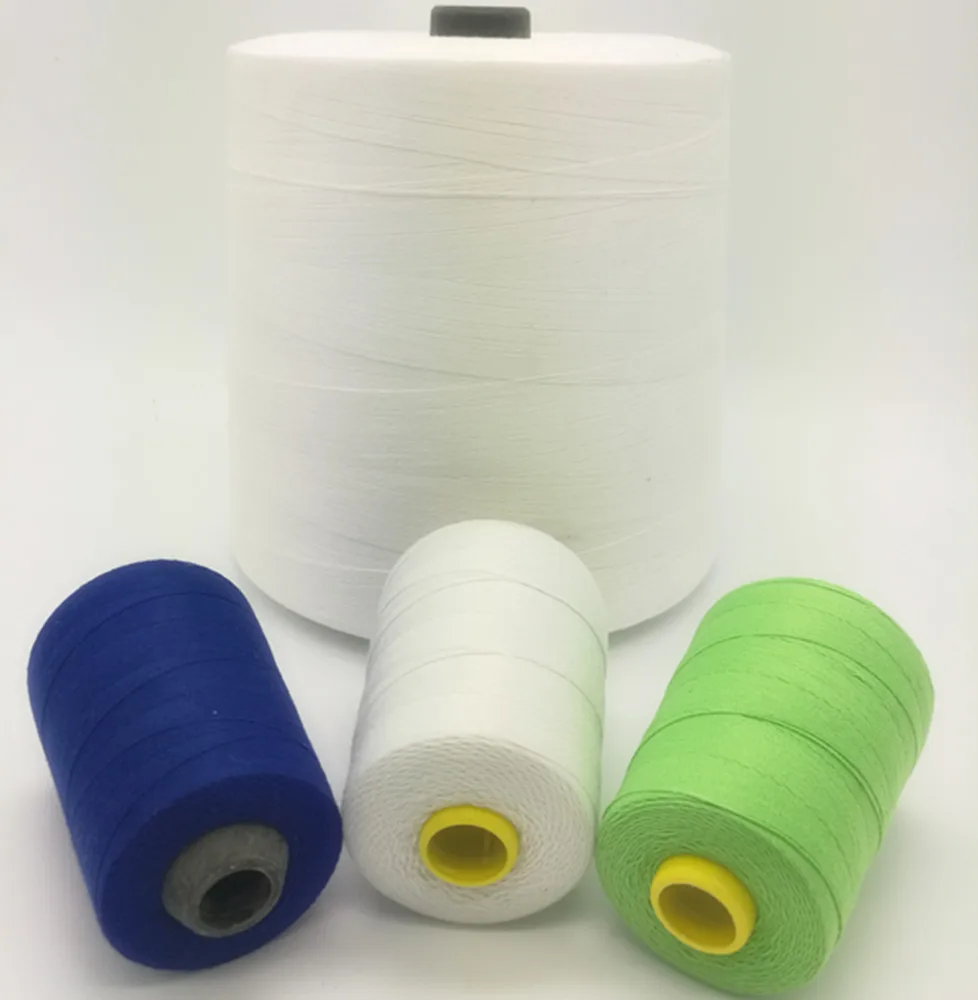 20s6 virgin material, raw white, shaped polyester bag closing thread factory price, bag closer thread