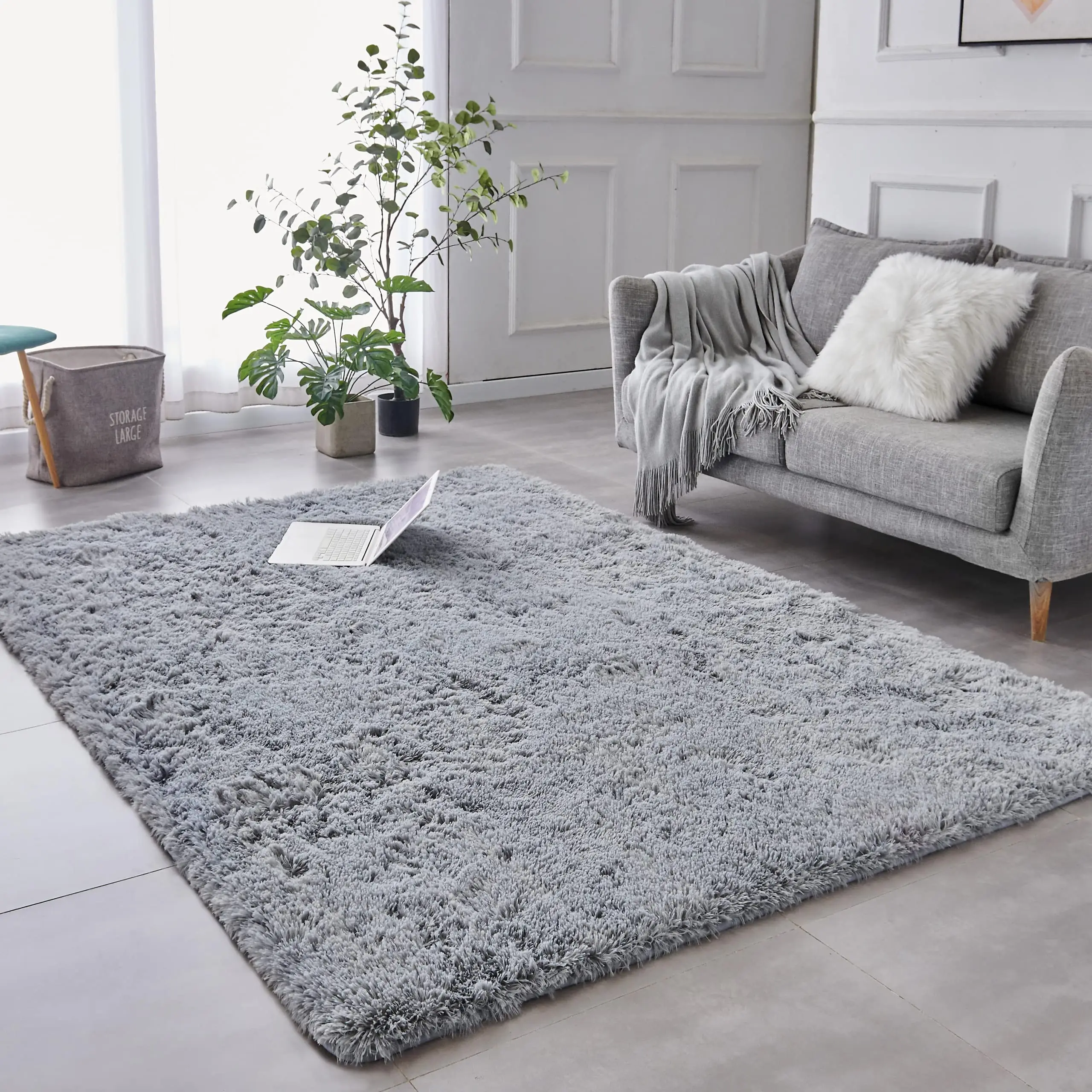 Custom Area Rugs for Living Room Home Decorative Fluffy Floor Carpet Mat Tie Dyed Light Grey Rug