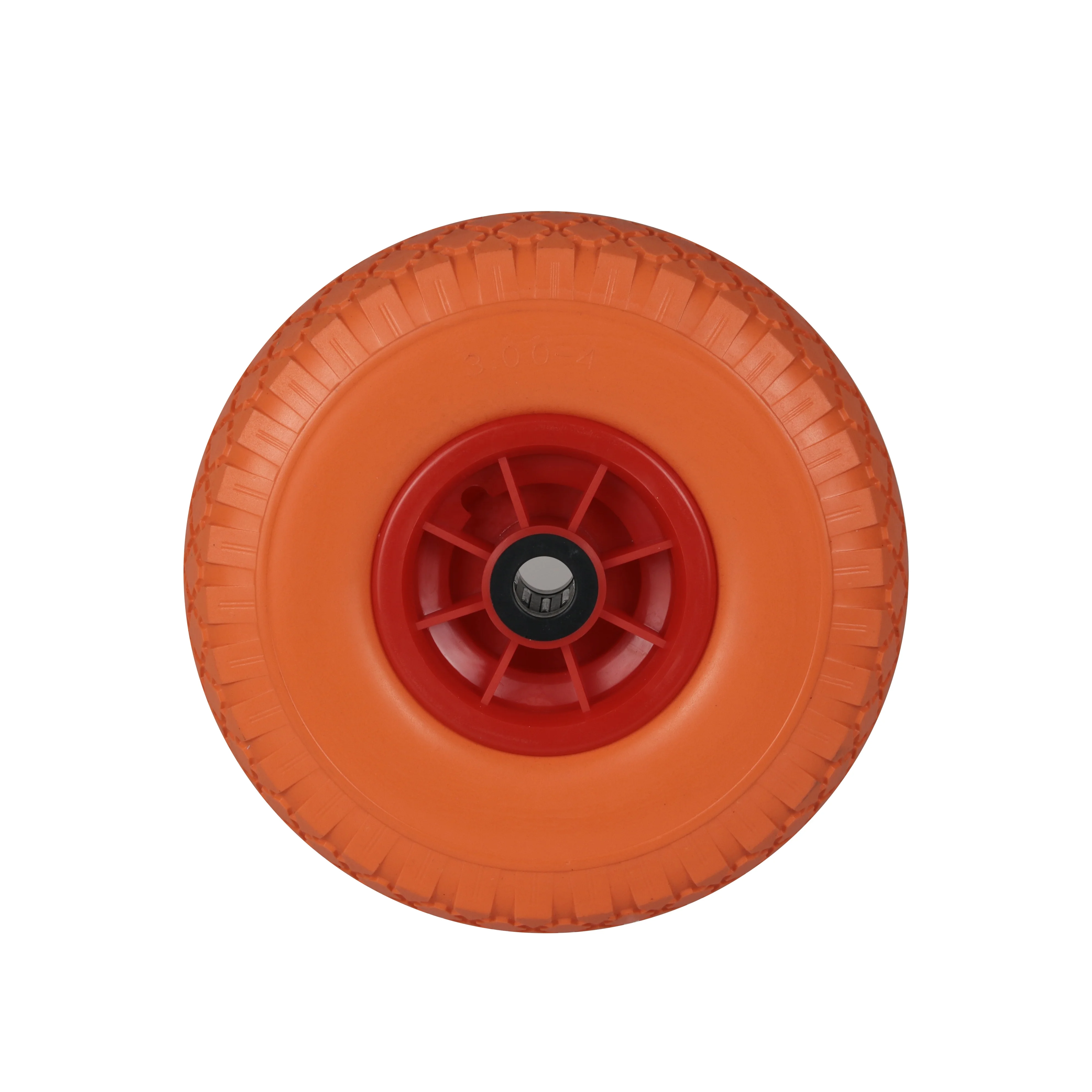 HKT1126 orange color plastic tim 76mm hub length cart wagon hand truck 256mm flat free airless tires 10x3.00-4 pu foam wheel