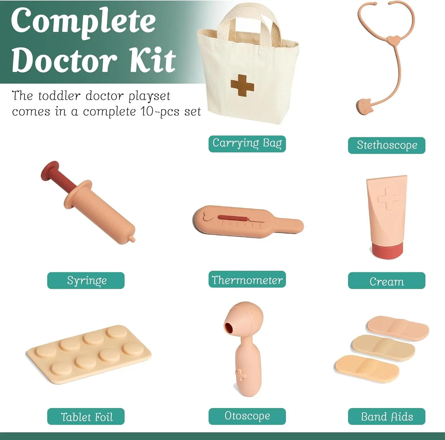 New Imaginative Silicon Doctor Set, 9PCS Doctor Kit Play set for Kids,Educational Toys Pretend Role Se for Children,Doctor who