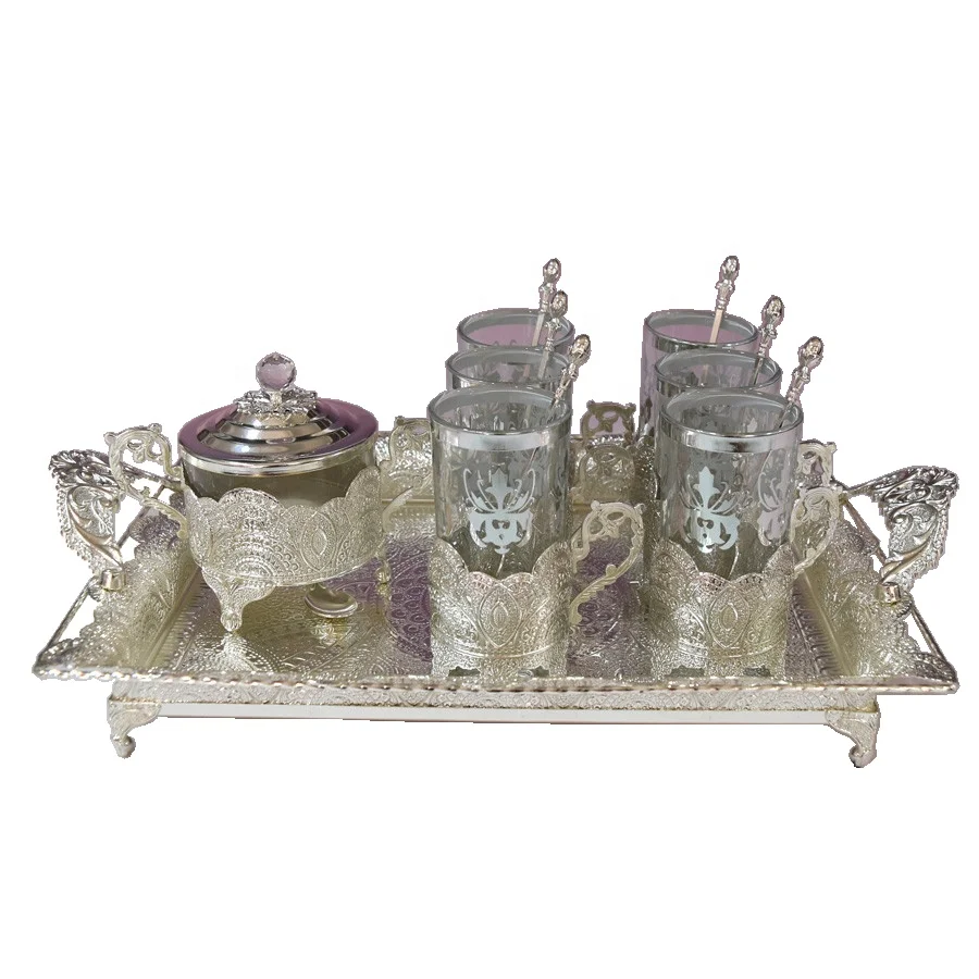 Ramadan party tableware flower shape tea cup set with sugar pot crystal cup holder