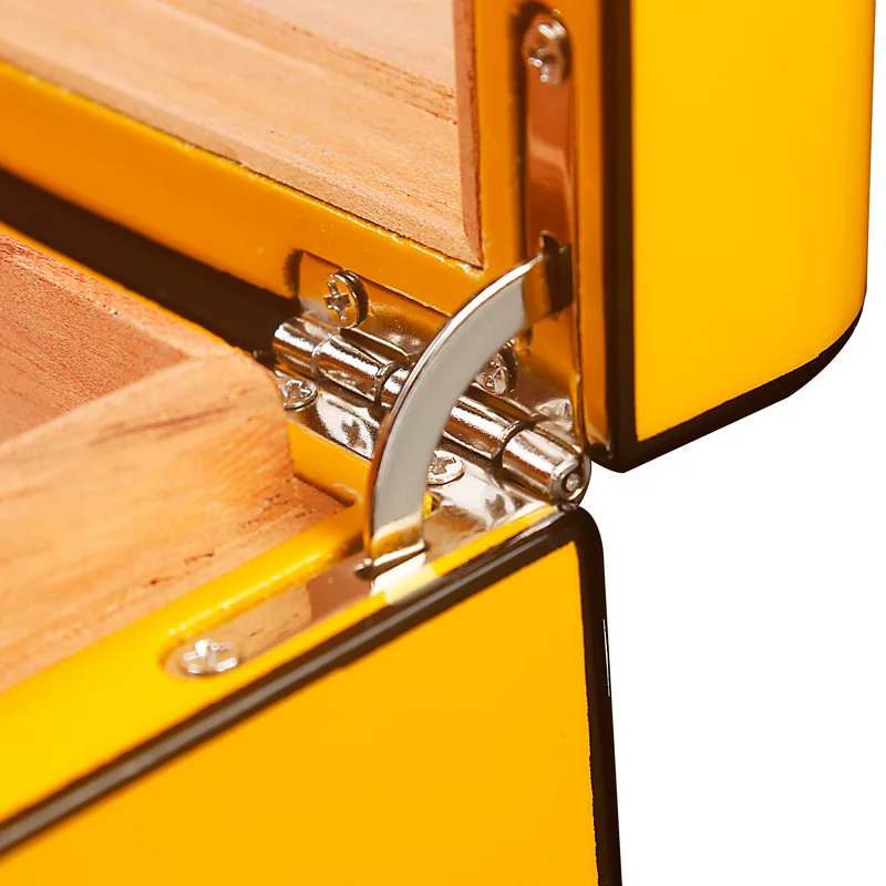 
Yellow Mini Spanish High Gloss Carbon Fiber Cigar Humidor Cedar Wood Cigar Box 