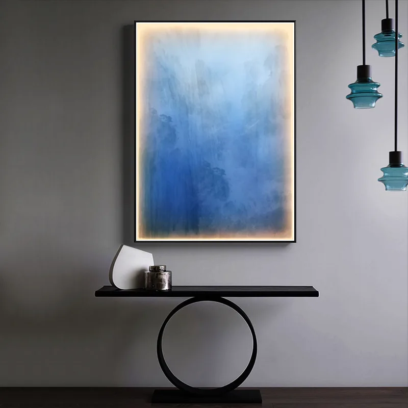 New Chinese Style Porch Decorative Painting Simple and Abstract Living Room Floor Mural LED Light Hanging Painting