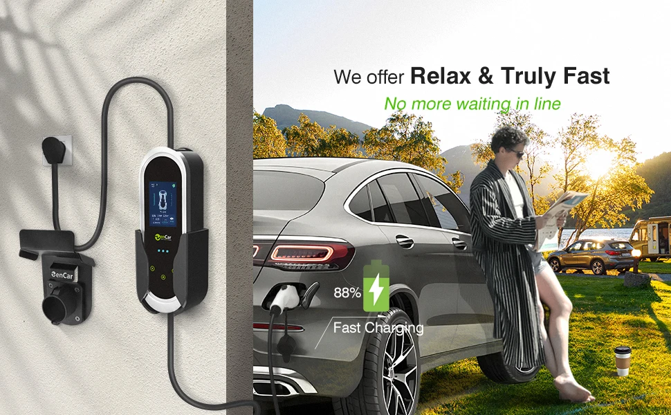 ZenCar 32A E-Pro ev charger GB/T 7.4kw portable car charger with Type B RCD DC 6mA wall mounted home ev charging level 2