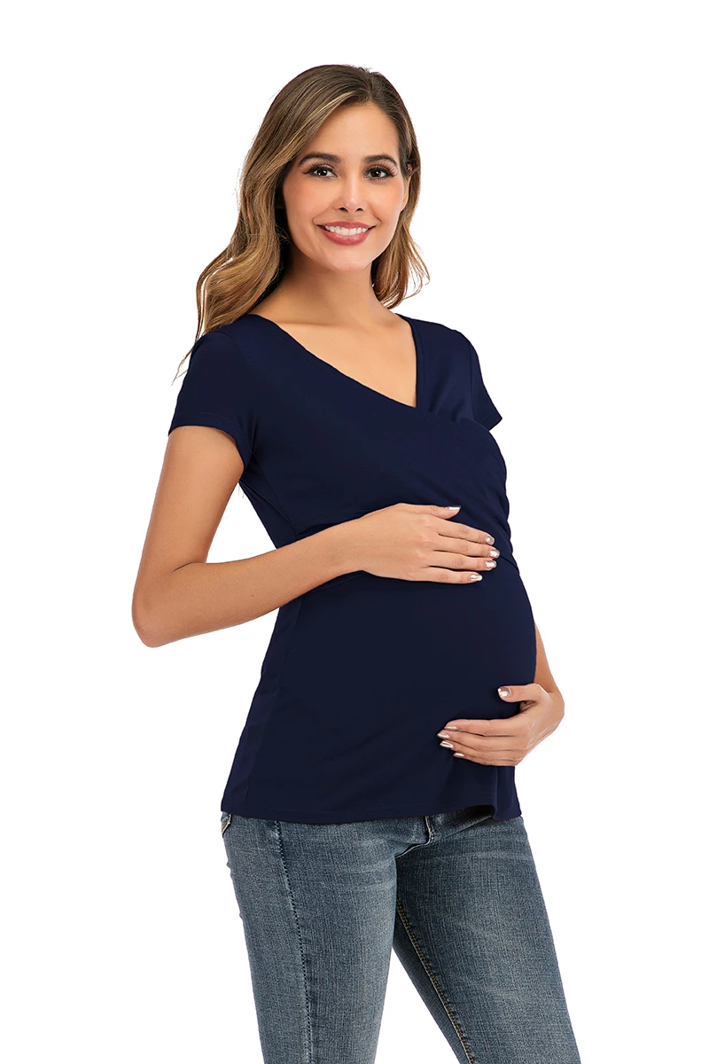 
Maternity Short Sleeve Maternity Dress With Chest Pad Pure Cotton Skin-Friendly Maternity Dress With Solid Color Top 