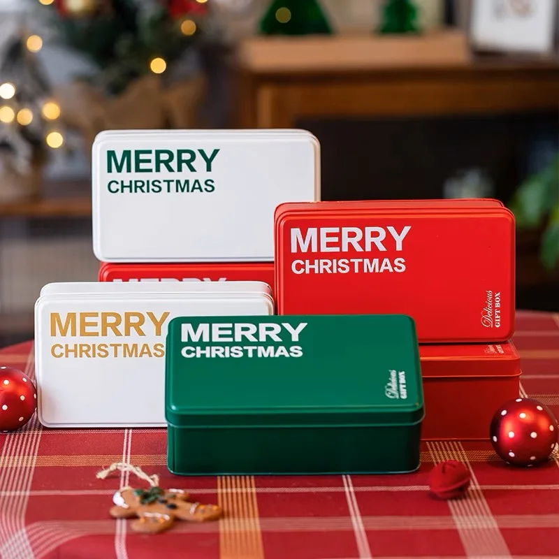 Fancy Rectangular Shape Empty Cookie Storage Gift Box Christmas Metal Tin