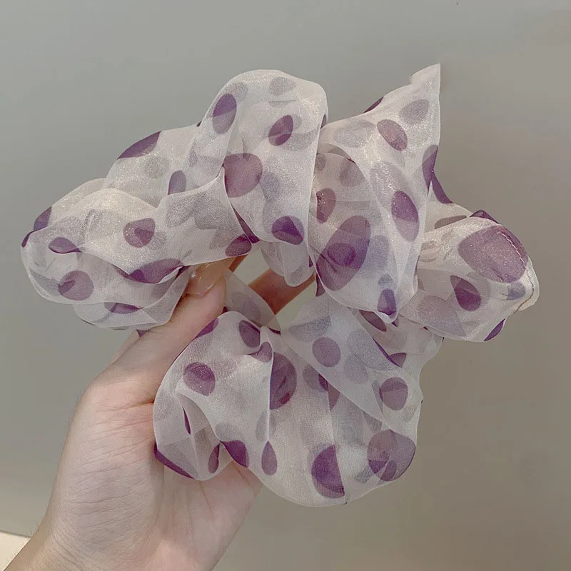 Fashion Summer Purple Polka Dot Mesh Women Hair Tie Elegant Shiny Lace Hair Scrunchies Girls Hair Accessories