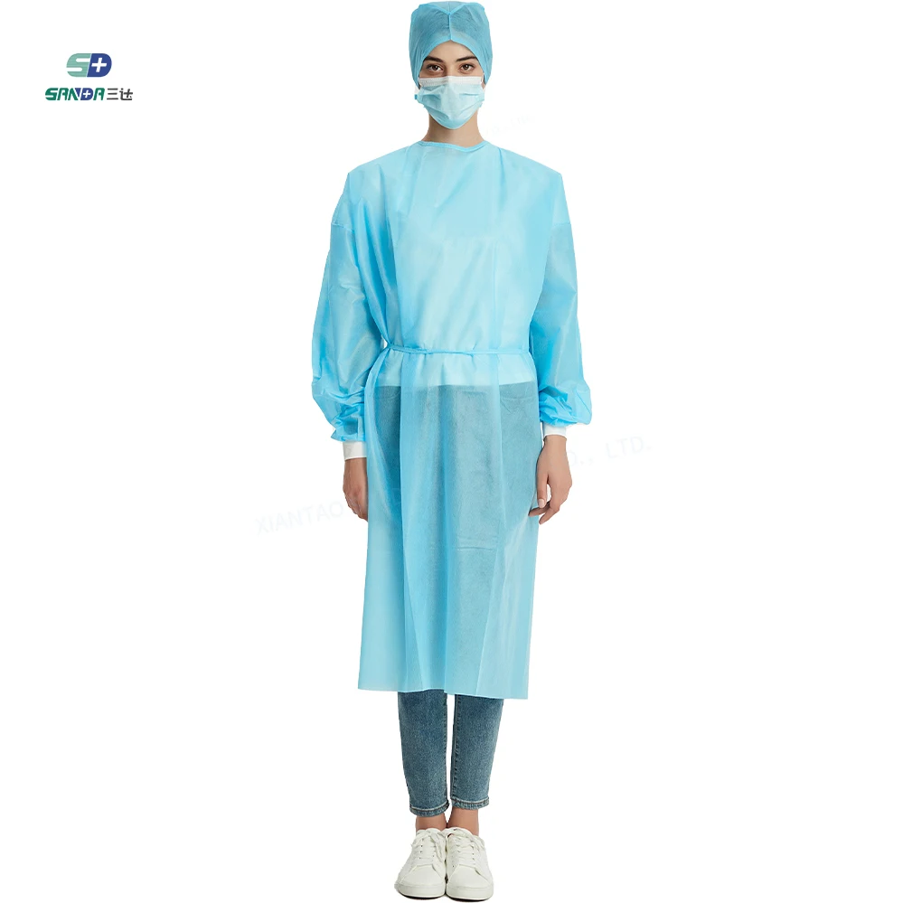 Blue PP PE Breathable Waterproof Hospital Protective Gowns Nonwoven Disposable Medical Isolation Surgical Gown