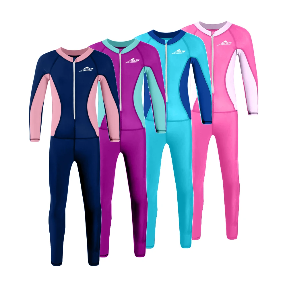 Wholesale Sun Protection Long Sleeve Girls Boys Bathing UPF 50+ Rash Guard Suits Swimsuits Zip 3-14Y Custom Print Logo Swimwear