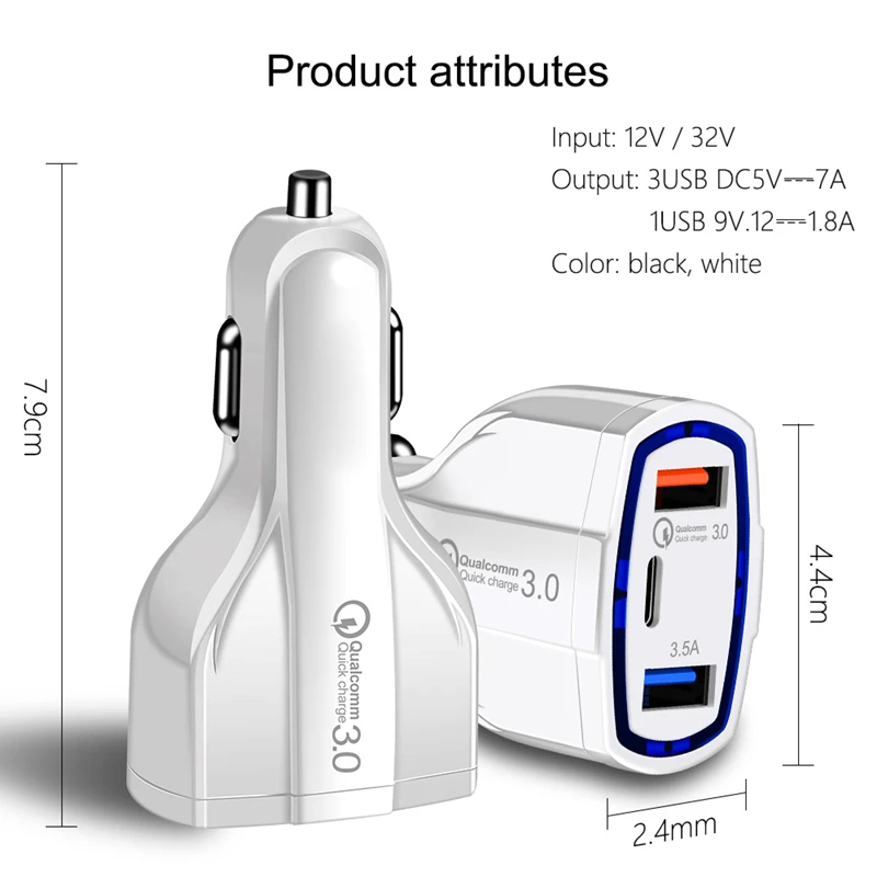 USB Type-C Car Charger Power Delivery Dual USB Charging Phone Adapter Quick Charge 3.0 For iPhone X 8 Plus Samsung car C