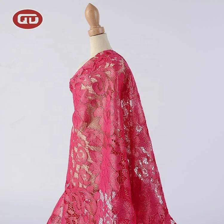 High quality elegant 100% polyester mesh gold metallic foil lace fabric