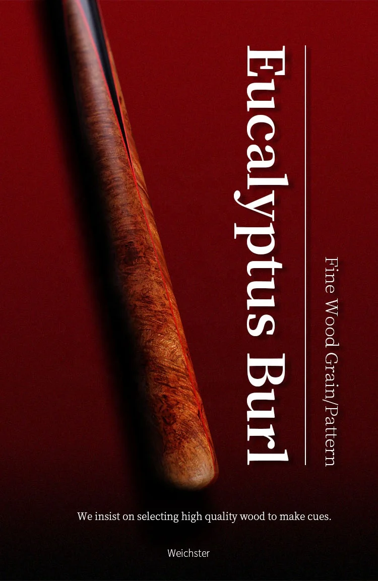 
Weichster One 1piece Handmade Snooker English Pool Cue Eucalyptus Burl Wood 8.5mm Small Tip Ebony Cue 