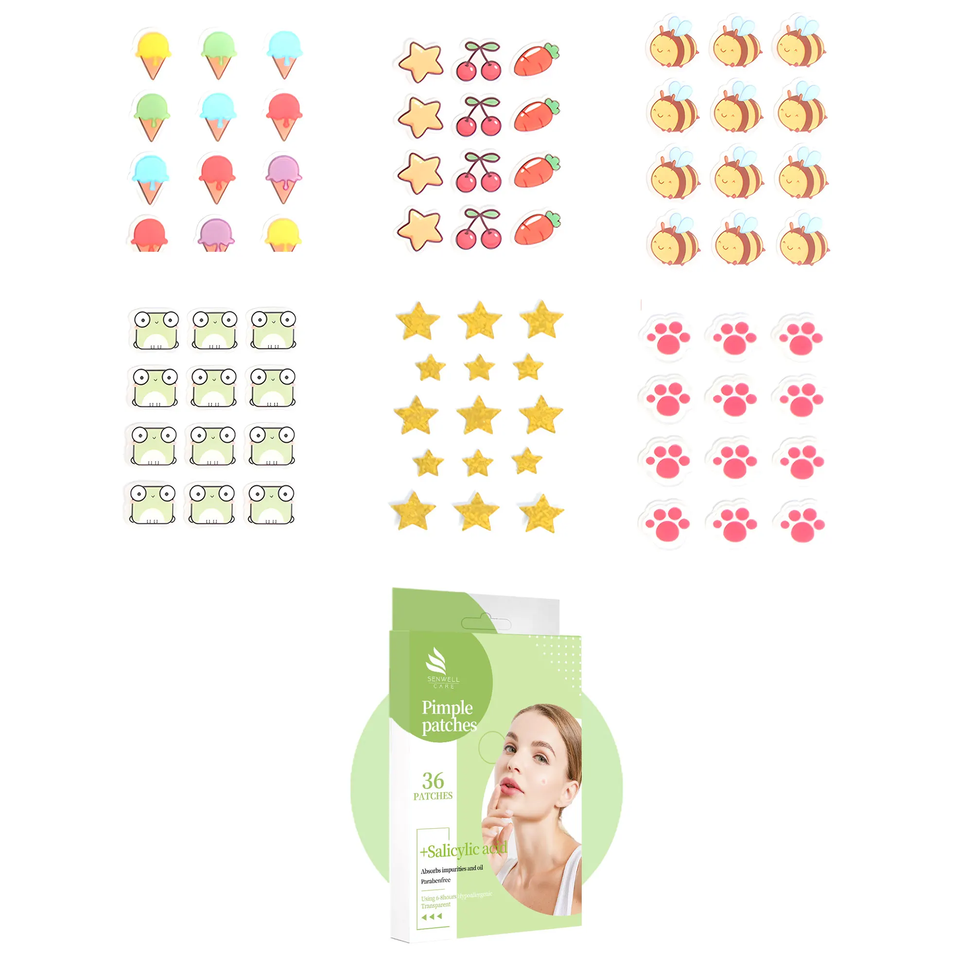 Custom Medical-Grade Hydrocolloid Pimple Patch 24-36 Grains Invisible Waterproof Transparent Cosmetics for Acne Cleaning