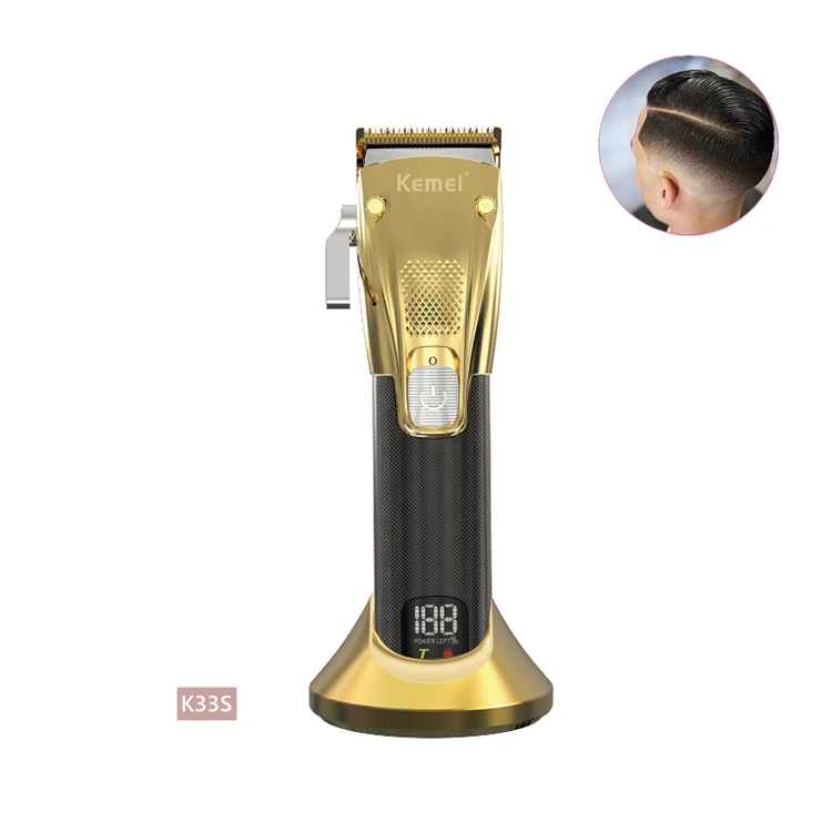 Gold Metal Silver Color Kemei K33s Hair Trimmer Professional Hair Clippers With Charging Base For Men