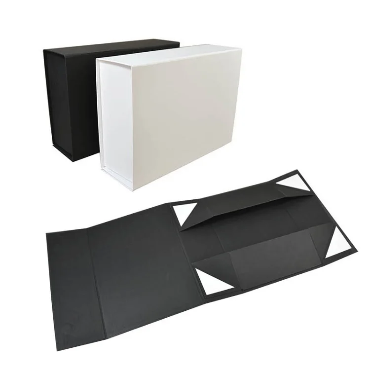 
Design black cardboard magnetic folded plain paper packaging box for cosmetics packing 