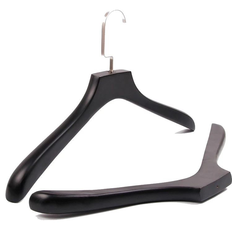 Custom Premium Black Wood Coat Hanger Heavy Clothes Wooden Hanger for Clothing