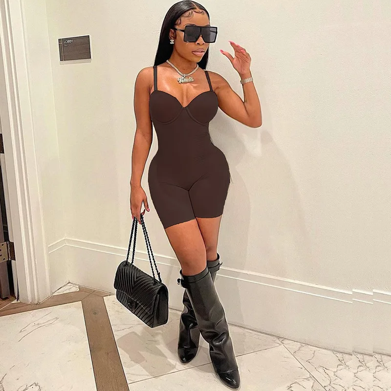 2022 New Arrivals Sexy Solid Color Sleeveless rompers women jumpsuit Sling Backless V Neck Women romper