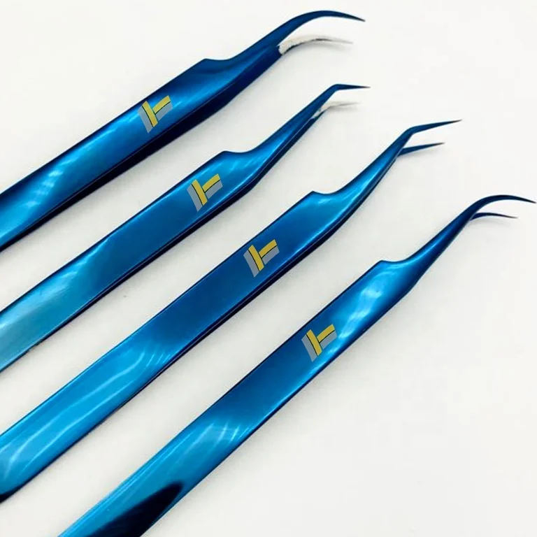  Королевский синий для плазменной резки русский объем пинцет с или без сжатия диаманта из нержавеющей стали частная марка Наращивание ресниц Пинцет