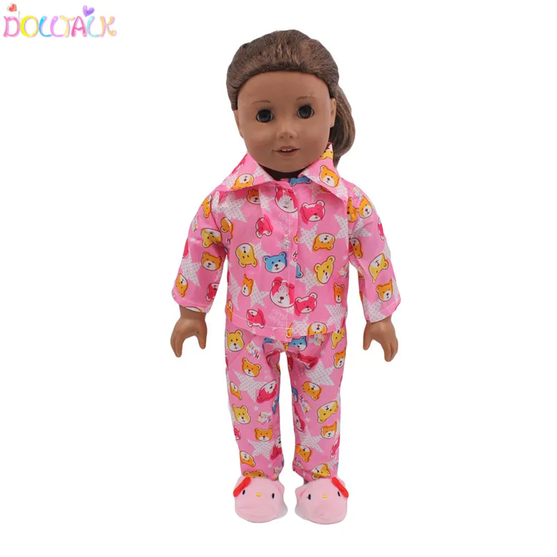 Dolltalk Hot Sale 18- Inch American Doll Accessories Yellow Beautiful  Bear Pattern Soft Pajama Set Doll Clothes