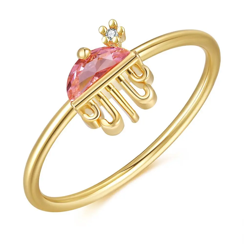 18K Gold Colorful Crystal Zircon Marine Animal Rings Starfish Dolphin Hippocampus Sea Animals Cute Girl Rings