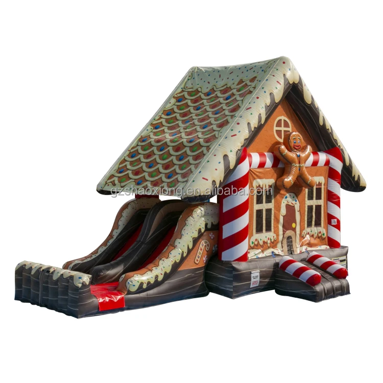 Kids Inflatable Christmas Jumping Bouncy Castle Bounce House Combo Gingerbread Bouncer Slide with Blower for Rent Party Events