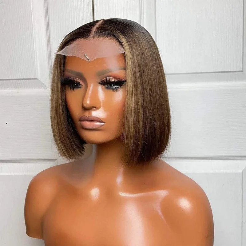 Clj Cheap Germany Human Hair T1B/30 Bobo Wig Straight Transparent Glueless 2X6 Lace Front Wig  Short Curly Bob Wigs For Women