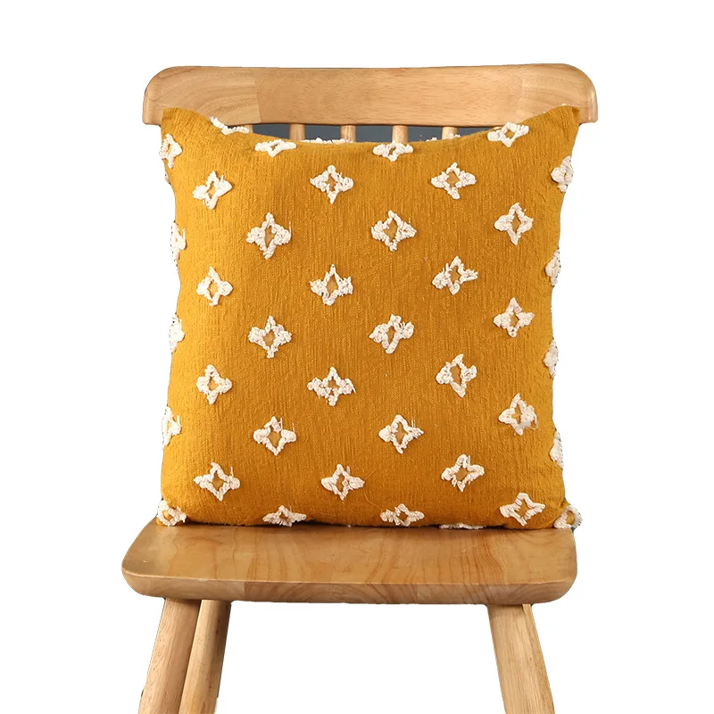 Жаккардовая подушка со звездами, наволочка для домашнего декора, роскошная оранжевая плюшевая подушка