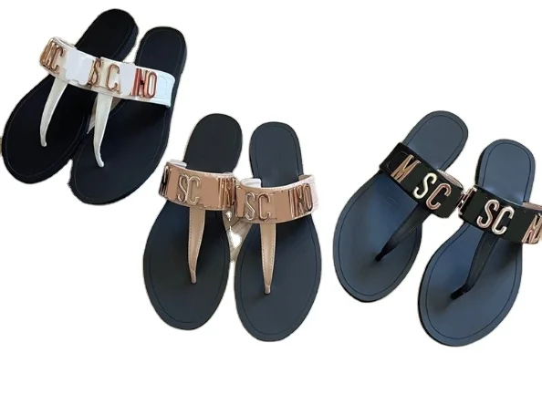 hot Wholesale Fashion Open Toe Footwear Beach Flat Leather Luxury Designer Female Sandals Summer Slides Women Sandals Flip flops