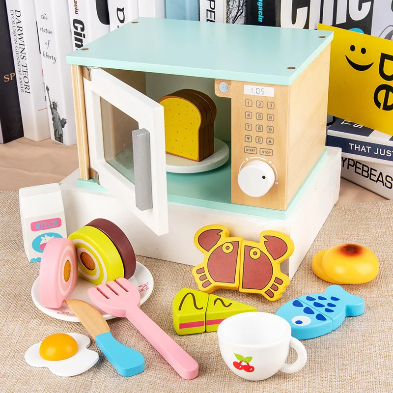 2021 Toy Pop up Toaster Small Kitchen Wooden Play With Accessories Fun For Girls And Boys 2 to 4