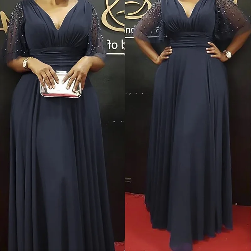 2022 new arrival solid color Polyester beaded  women party long gown evening dresses