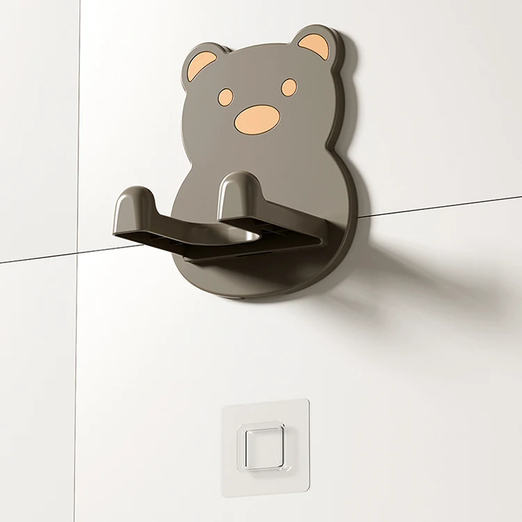Cartoon bear cute plastic wall mounted blow dryer hanging placement storage rack bathroom hair dryer holder