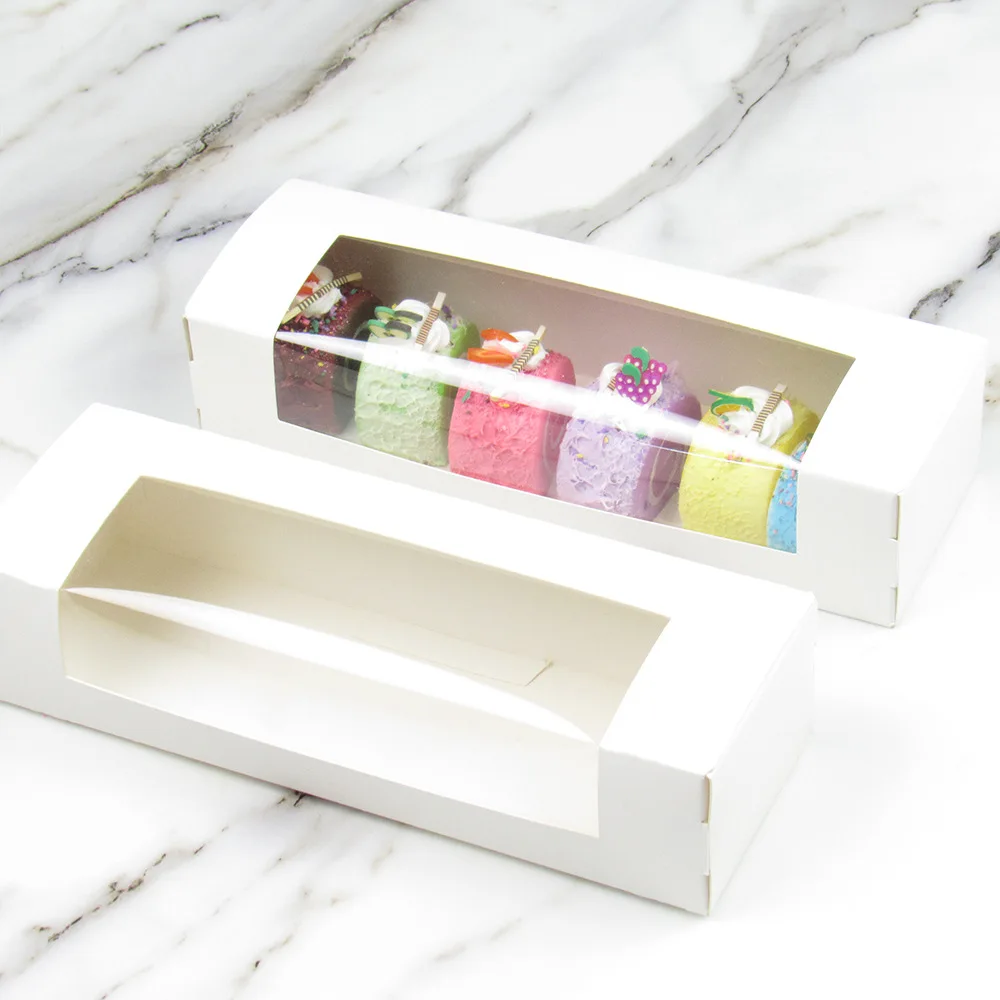 Custom Logo Food-Grade Kraft Paper Folding Takeaway Box PVC Window Macaroon Cake Packaging Foil Cookie Food Packaging