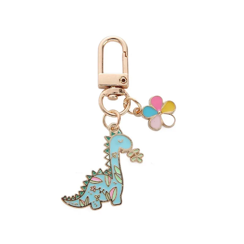 Metal Cute Cartoon Key chain Pendant Creative Couple Flower Keyring Alloy Dripping Oil Fun Color Enamel Dinosaur Keychain