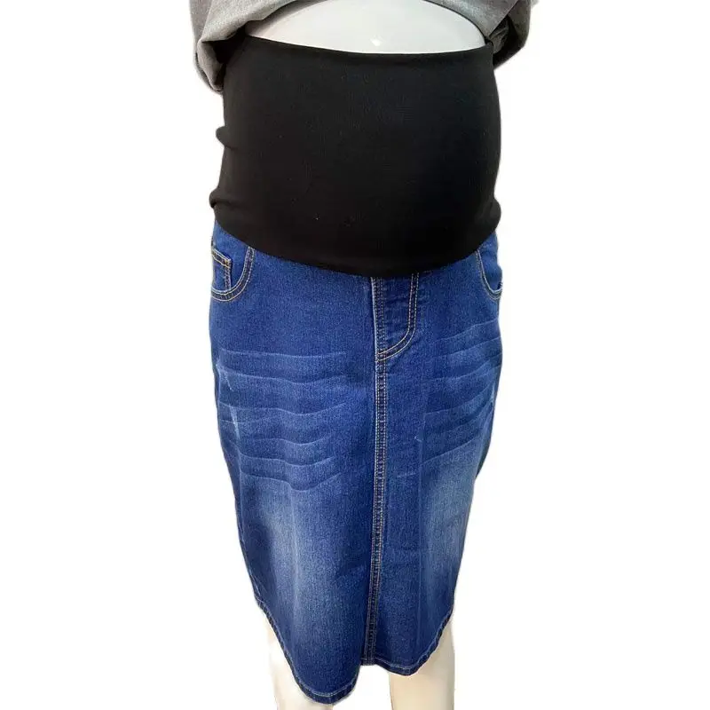 Women Maternity Denim Skirt High Waist Good Stretch Foldable Waist Band Pregnant Jean Skirt Europe Size S to 4XL