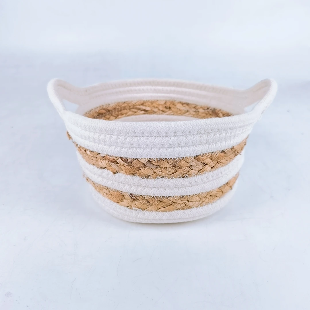 Nature White Rope Fabric Coiled Rope Small Knit Basket Trays Small Shallow Woven Baskets