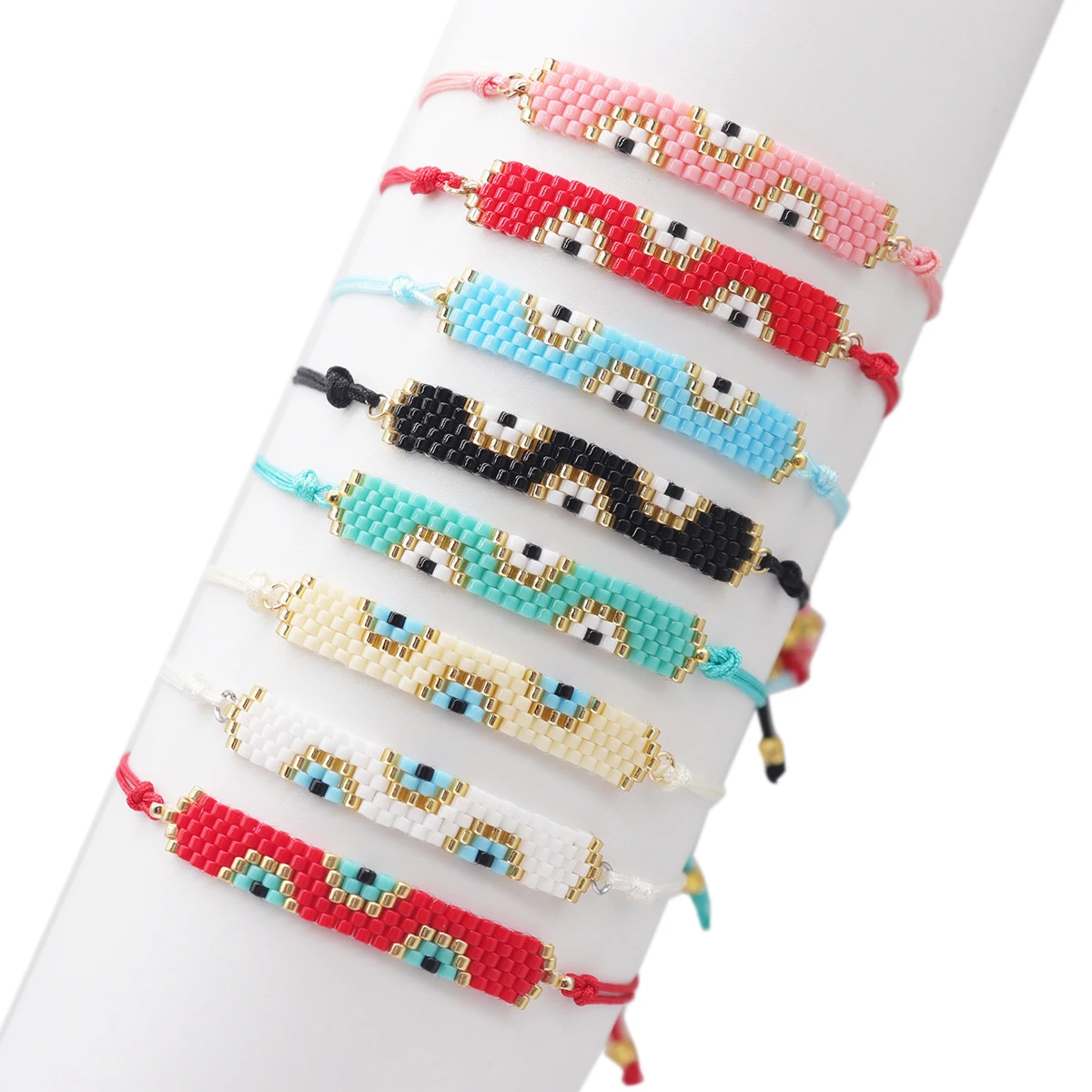 Boho Handmade Red String Evil Eyes Bracelets Adjustable Multi Color Seed Bead Evil Eyes Miyuki Bracelet Women
