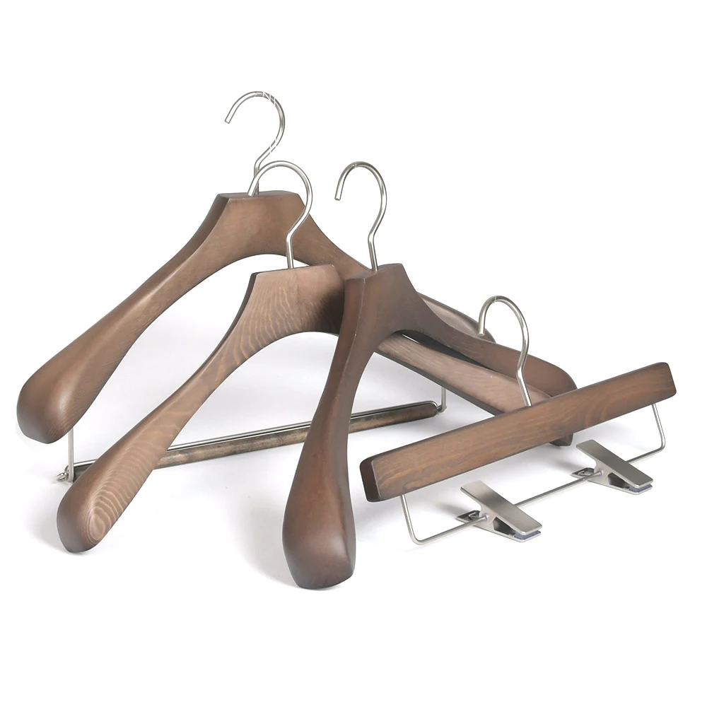 Винтажная роскошная деревянная вешалка для пальто deluxe pinus sylvestris с логотипом