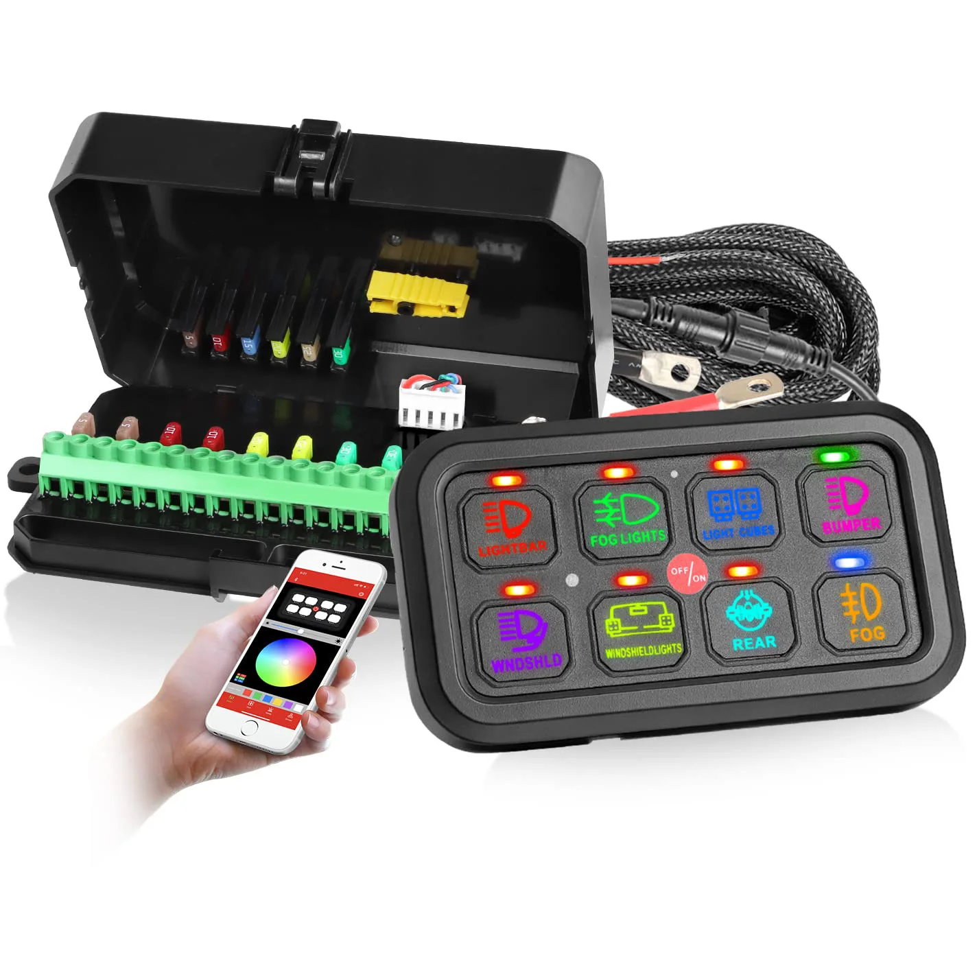 Bluetooth Truck Marine Boat On-Off LED Switch Pod Universal Circuit Control System 12V 24V Car 8 Gang RGB Switch Panel