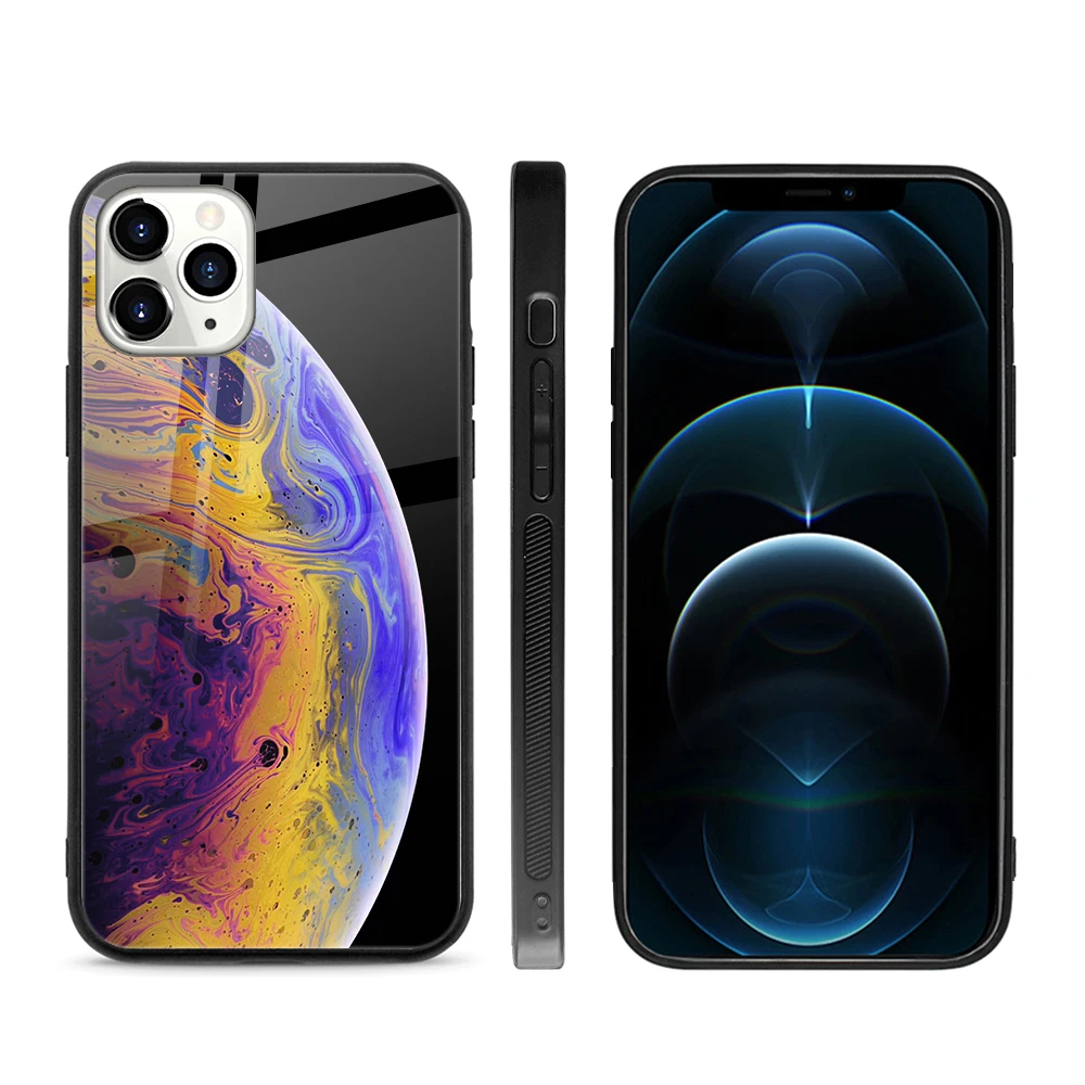  For iPhone 12 11 Pro Max XS XR Case Custom Printing Tempered Glass Hard Phone Earth Planet Back