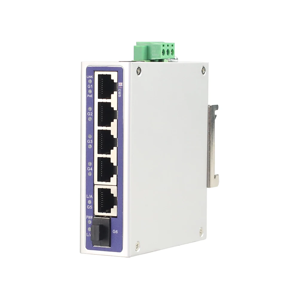 Unmanaged Fast 5*10/100/1000M POE +1*1000M SFP Din-rail industrial Fiber Switch dual power for Security Camera system