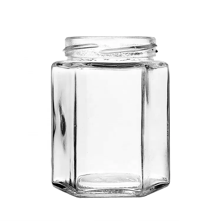 Food Grade 280ml Clear Hexagon Glass Jars Containers Honey Jars Candle Jars with Lids
