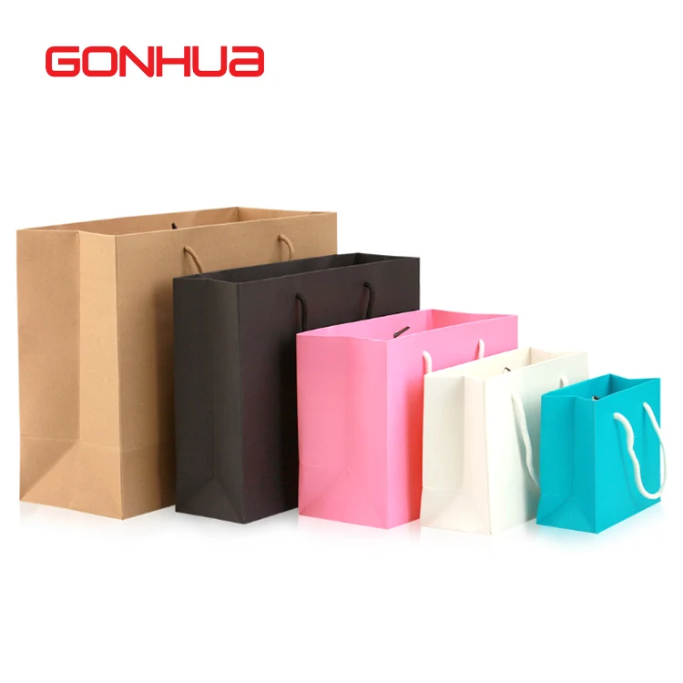 GONHUA wholesale custom takeaway printed bag cardboard luxury gift handle white black brown packaging shopping kraft paper bags