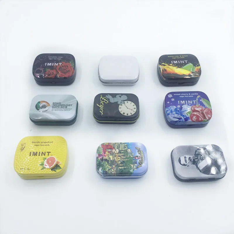 Amazon HOT Sale Xylitol Mint Box Chew Gun Mini Candy Tin Box With Hinged Lid