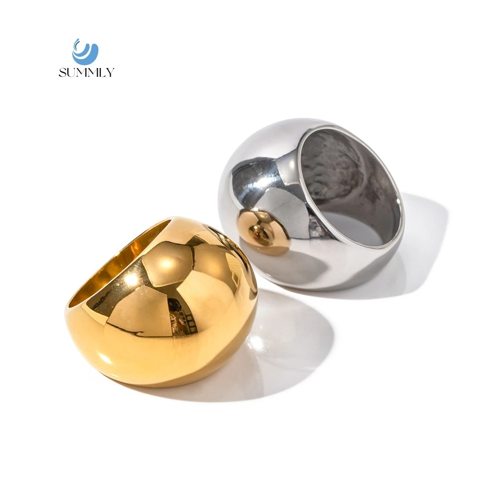 SUMMLY Vintage Personalized Spherical 18K Gold Plated Stainless Steel Rings Fashion Jewelry
