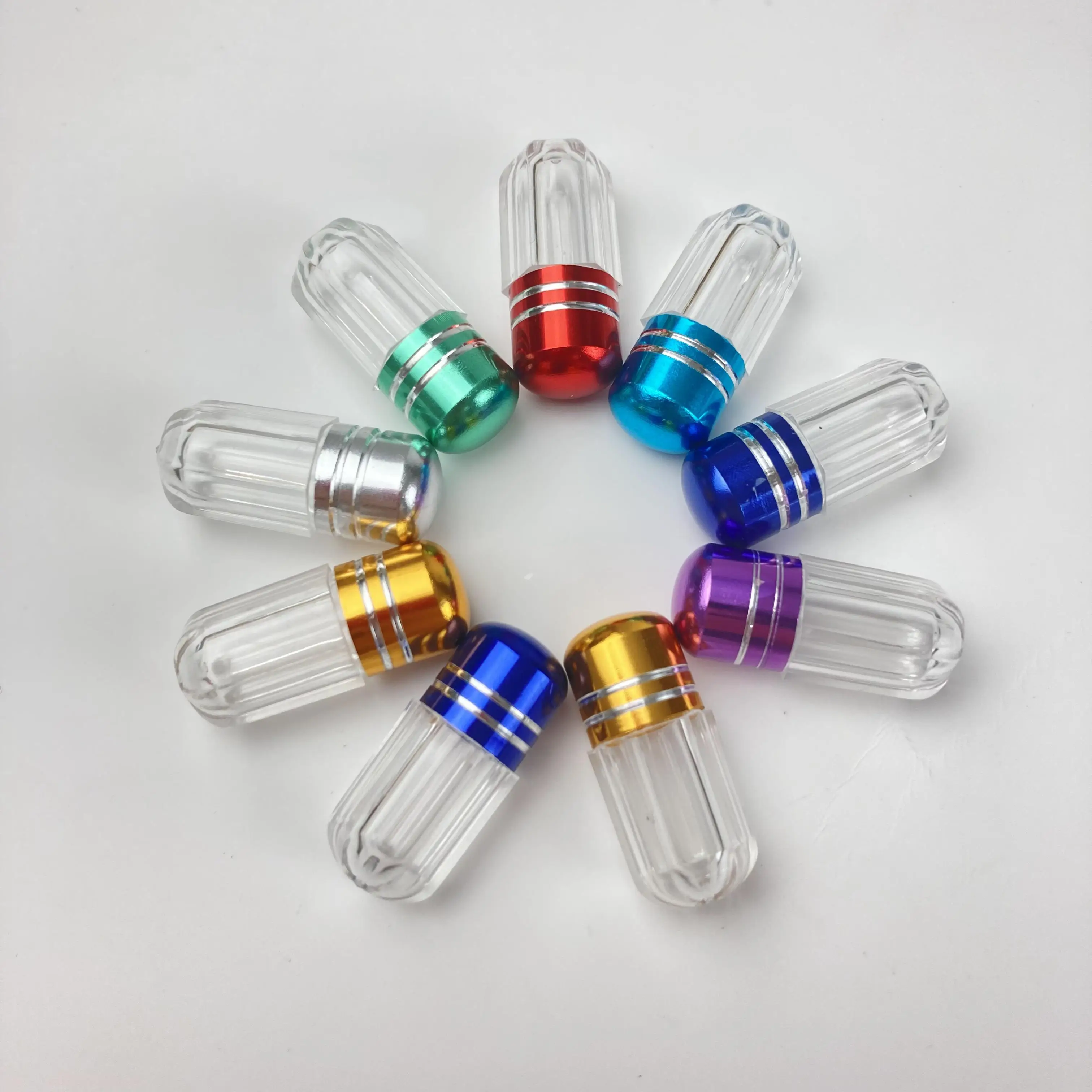 Синий женский улучшенный контейнер для капсул/секс-таблетки упаковка пуля прозрачная Капсульная бутылка/контейнер/пуля с металлической крышкой