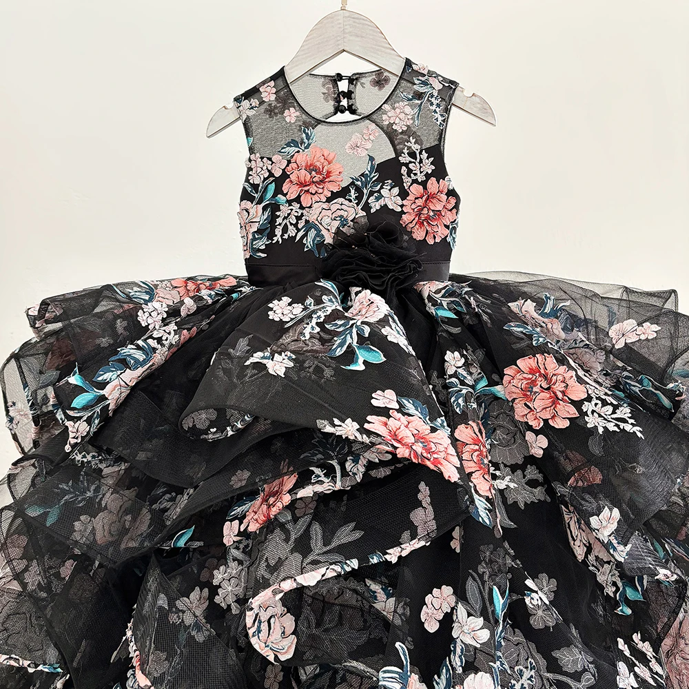 2024 embroidery black wedding dress quinceanera dresses sweet 15 16 lace applique ball gown prom dress tulle masquerade gown