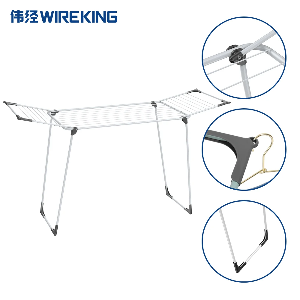 Factory Direct 18M Hanger Foldable Wing Clothes Drying Stand Gullwing Laundry Drying Rack