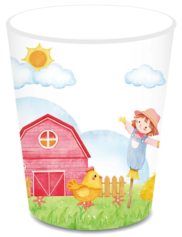 Huancai Pink Farm Animals Party Supplies Barnyard Paper Plates Cups Napkins Disposable Tableware Set for Kids Birthday Decor